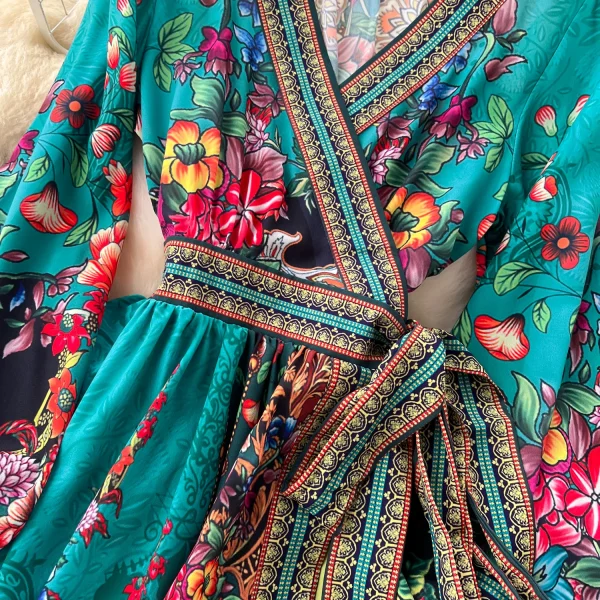 ZT1519 European Luxury Retro Fashion Floral Print Elegant Long Sleeve Vintage One-piece Style French Maxi Dress Woman - Image 6