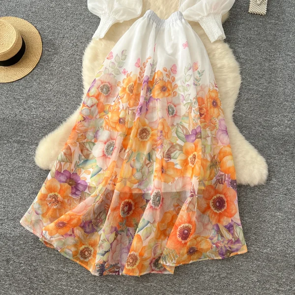 LW0575 2025 Spring Ladies' Holiday Style Stand Collar Lantern Sleeve Slim Shirt High Waist Long Skirt - Image 5