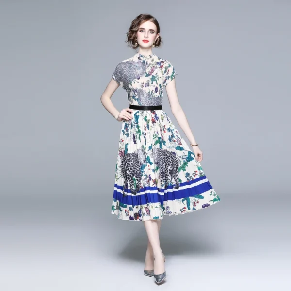 LE1283 New Women'S Casual Set Fashion Miyake Pressed Pleated Top Long Printed Pleated Skirt Boutique Women Two-Piece Set - Image 4