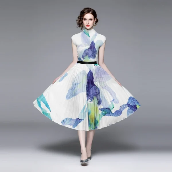 Catwalk Skirt Suit Women'S Elastic Corn Dyed Printed Knitted Waist Printed 3.2m Oversized Hemline Skirt 2-Piece Set