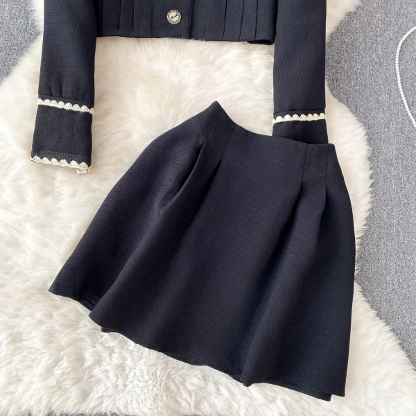 LE4747 Elegant 2-Piece Sets for Women Short Round Neck Suit Jacket + High Waist A-Line Skirt Two Suits - Image 4