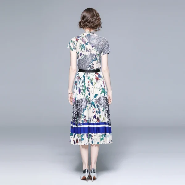 LE1283 New Women'S Casual Set Fashion Miyake Pressed Pleated Top Long Printed Pleated Skirt Boutique Women Two-Piece Set - Image 5