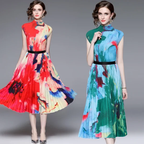 3.2 M Oversized Skirt Hem Elegant Print Miyake Pleated Fashion Set Two-Piece Corn Press Pleated Top Pleated Skirt Set - Image 5