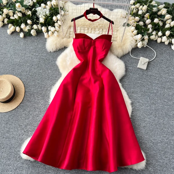 ZT1472 French Womens Dresses Luxury Socialite V-neck  Halter A-line Pompon Dress Senior Sense Maxi Dress Evening Gown