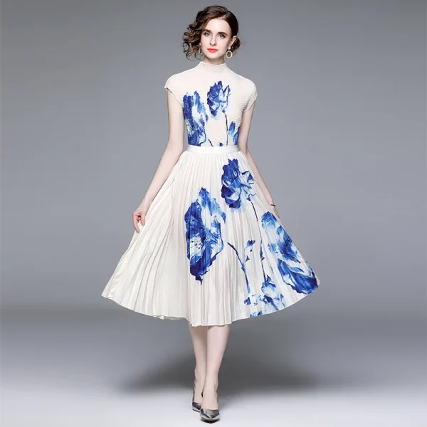 LE1305 Accept  Casual Style Boutique Women 2 Pieces Sets Floral Print Miyake Pleated Short-Sleeved Tops Pleated Skirts - Image 4