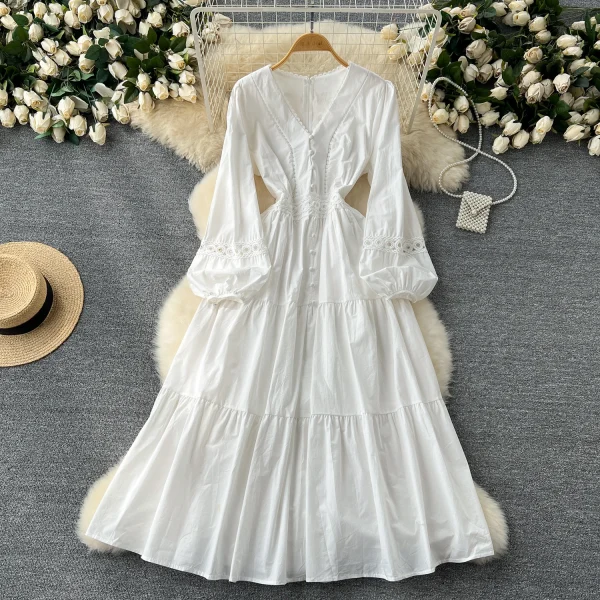 ZT1463 French High-grade Lace Splicing V-neckWoman Clothes Fashion Elegant Woman Clothes Printed Dress Midi Dresses