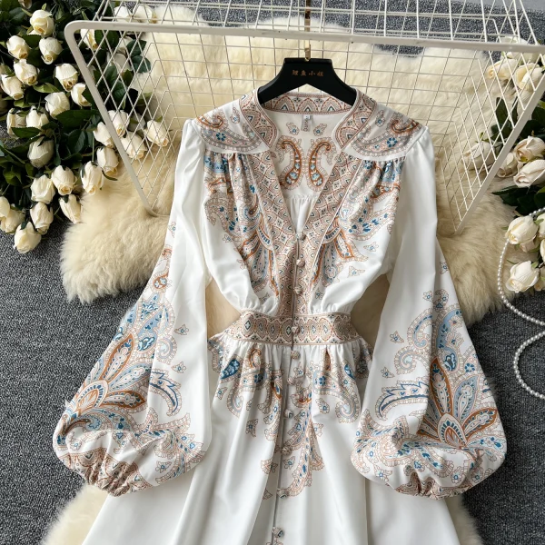 ZT1514 French Vintage Elegant Dress Female High-end Exquisite Banquet Party Holiday  European Court Print Maxi Dress - Image 5