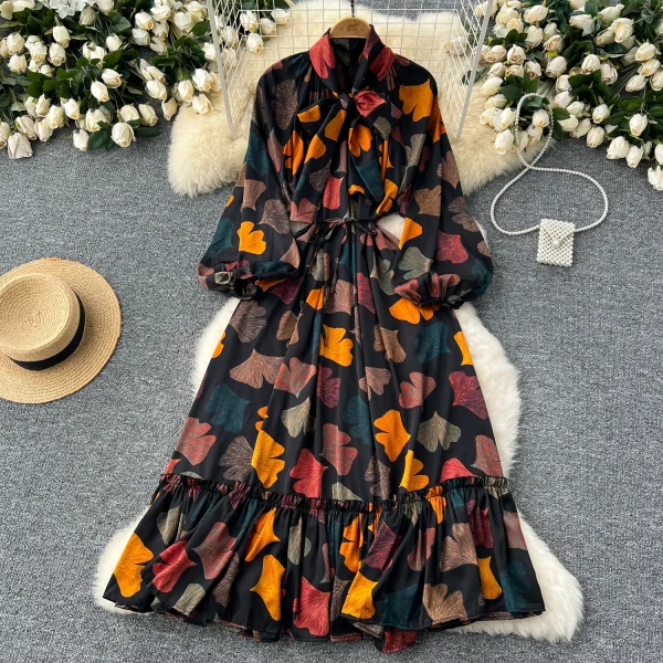 ZT1461 Retro Luxury Design Sense 2025 Midi Dresses Lantern Long Sleeve Fashion Ruffled Women's Dress  Elegant Party Dresses - Image 2