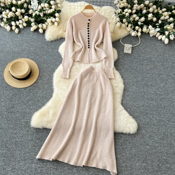 LE4748 Sweater Set for Women in Early Autumn to Wear a Gentle Wind With a Single Breasted Knitwear High Waist Skirt Skirt - Image 2