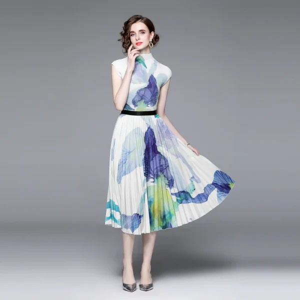 Catwalk Skirt Suit Women'S Elastic Corn Dyed Printed Knitted Waist Printed 3.2m Oversized Hemline Skirt 2-Piece Set - Image 2