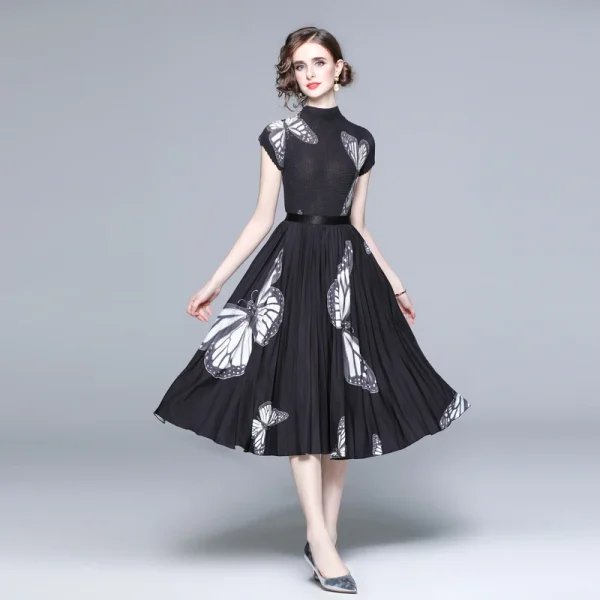 LE1288 in Stock Outlet High Quality Women'S Suit Miyake Pleated Skirt Loose Large-Size Print Two Piece Sets - Image 3