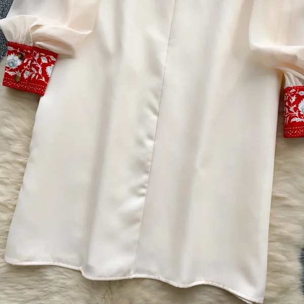 ZT1484 Vintage Palace Style Printed Dress Womens Dresses Summer Lantern Sleeve Polo Collar Loose Design Temperament Mini Dress - Image 4
