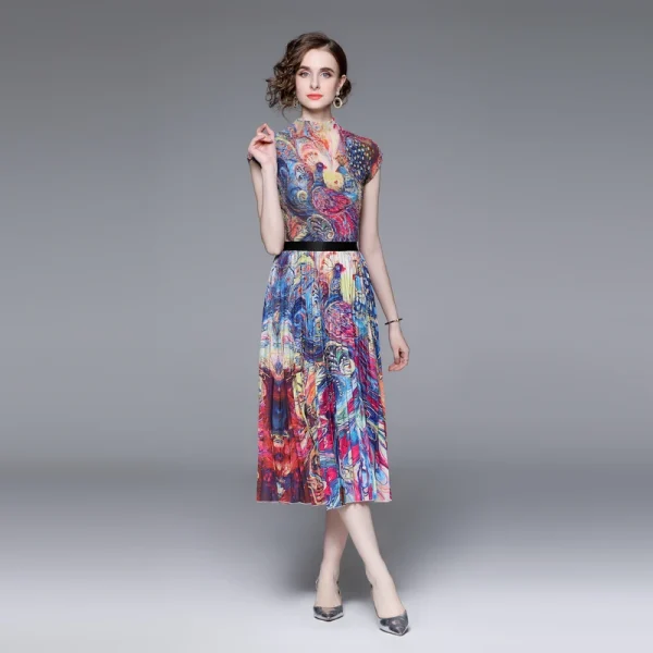 Catwalk Dress Suit Women'S Elastic Corn Halo Dyed Printed Knitted Top+3.2 Meters Oversized Hemline Skirt Two-Piece Set - Image 3
