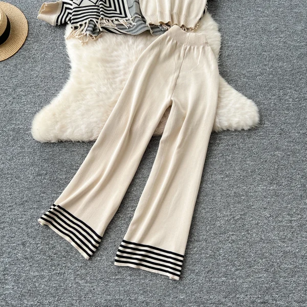 LW0098 Gentle Wind All Match Color Fringed Shawl Coat Sweater Sleeveless Vest High Waist Wide Leg Pants  Set - Image 5
