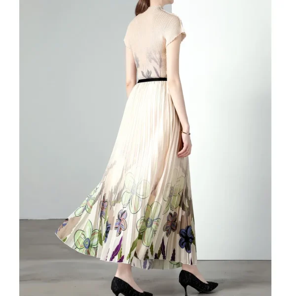 LEYEE Original Design Miyake Pleated Print Ladies Blouse Set Pearl Chiffon Pleated Skirt Two Piece Set - Image 5