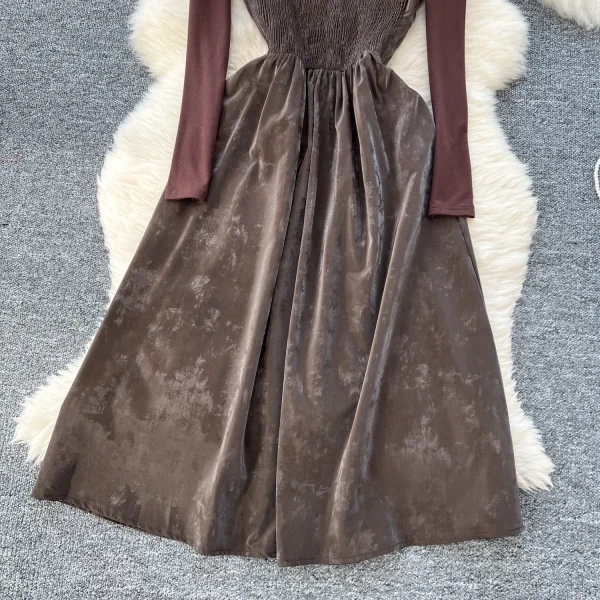 LW0113 French Retro Design Sense Tie up Waist Halter Dress Women'S Two-Piece Set With High Neck T-Shirt Top - Image 6