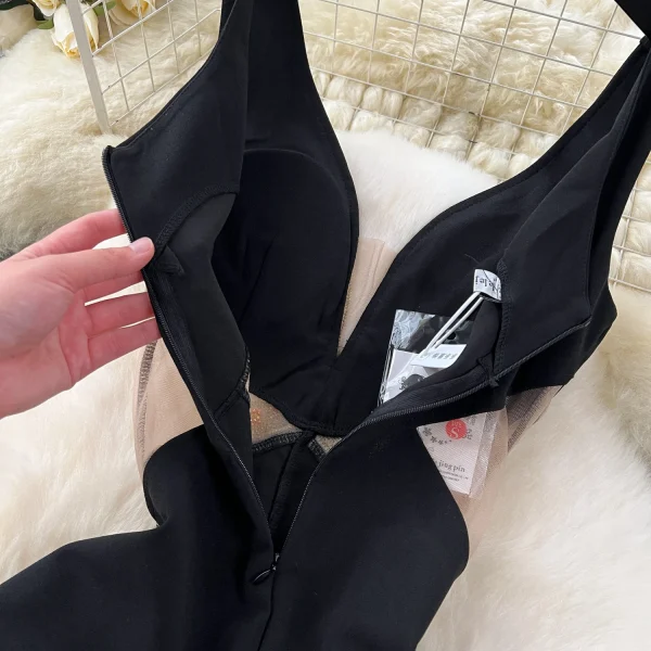 ZT1541 Sexy Luxury Socialite Mesh Splicing Split Fishtail Dress Women's High-end Fashion Dinner Party Evening Gown Maxi Dress - Image 3