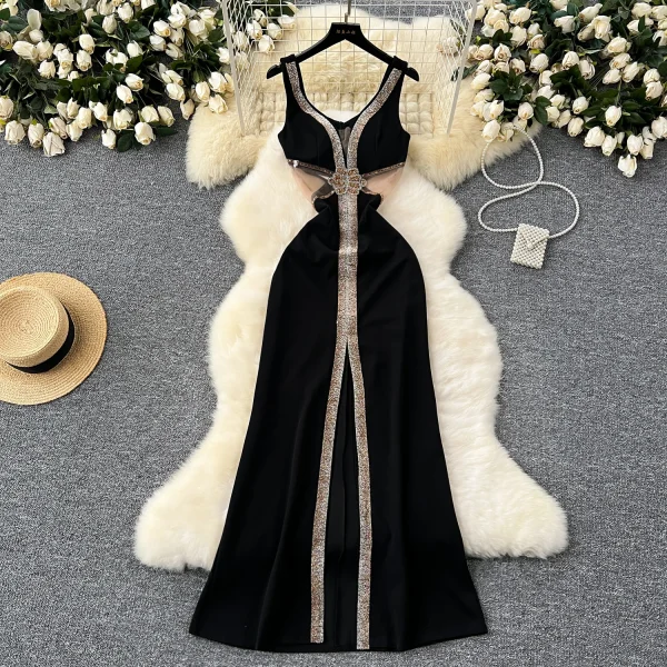 ZT1541 Sexy Luxury Socialite Mesh Splicing Split Fishtail Dress Women's High-end Fashion Dinner Party Evening Gown Maxi Dress