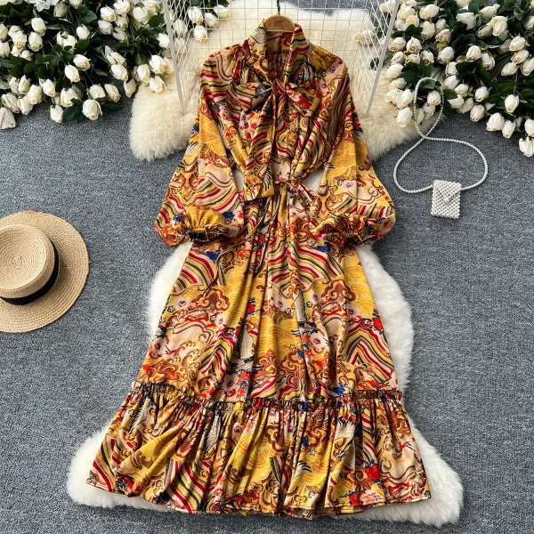 ZT1461 Retro Luxury Design Sense 2025 Midi Dresses Lantern Long Sleeve Fashion Ruffled Women's Dress  Elegant Party Dresses