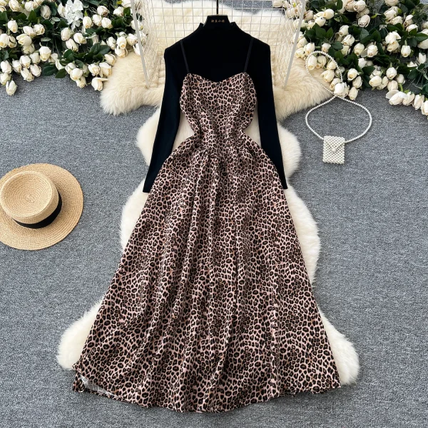 LW0118 Elegant Vintage Jacquard Embroidery Halter Dress for Women With Bottom Knit French Two-Piece for Women - Image 2