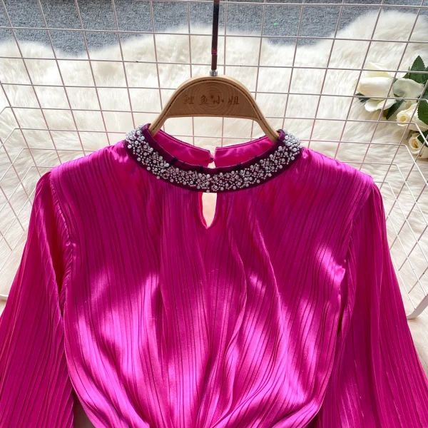 ZT1534 Elegant Mid-Length Satin Dress with Luxury Diamond Collar High-Grade Sense Fashion for Order Model Number - Image 4