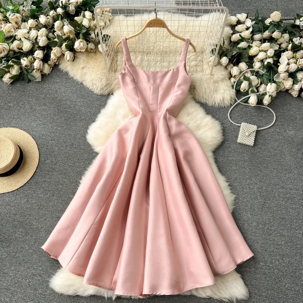 ZT1532 French Haute Couture Temperament square Collar Waist Slimming Sleeveless Elegant Socialite Midi Dress Printed Dress