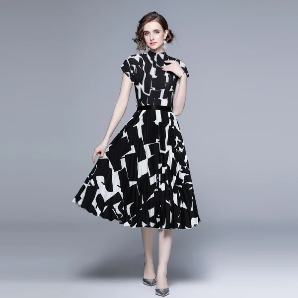 LE1288 in Stock Outlet High Quality Women'S Suit Miyake Pleated Skirt Loose Large-Size Print Two Piece Sets - Image 5