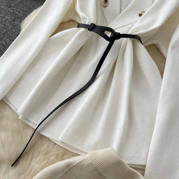 LW0146 Feminine Wear With Autumn Two-Piece Set Advanced Sense Lace-Up Waist Lapel Long-Sleeved Sweater Coat Skirt - Image 6