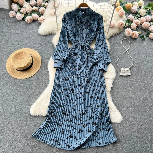 ZT1458 Spring Autumn New Printed Dress Woman Clothes Elegant Dresses  French Vintage Temperament Chic Pleated Fishtail Dress - Image 4