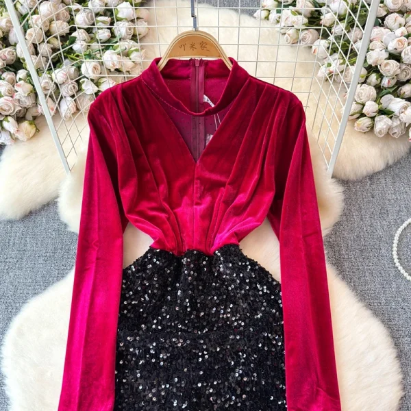 ZT1556 Senior Sense Temperament Celebrity Velvet Dress Female Autumn Winter New Style Sexy V Collar Elegant Party Dresses 2025 - Image 3
