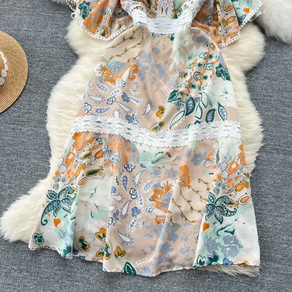 ZT1456 Printed Dress Woman Clothes Floral Dress  Senior Sense  Retro Elegant Lantern Long Sleeve Waist Pleated Dress - Image 6