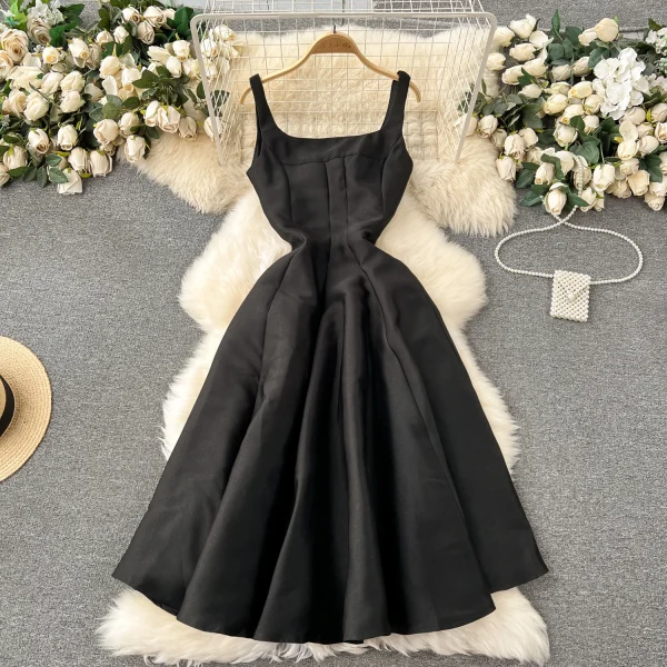 ZT1535 Birthday Party  Elegant Dress Women High-end Texture Evening Gown French Vintage Hepburn Style Halter Pompous Midi Dress - Image 3