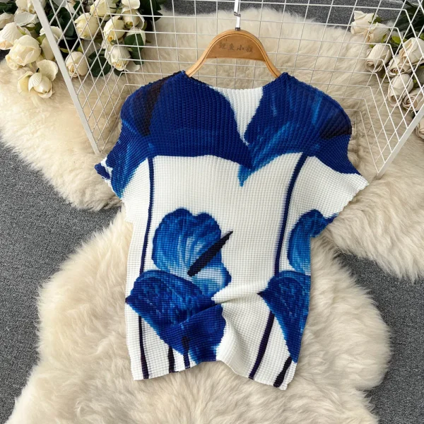 LE1297 Fast Delivery Boutique Women'S Pleated Casual Suit Long Pleated Skirts Print Shirt Short Sleeve Top - Image 5
