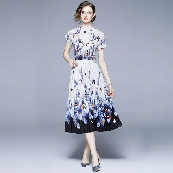 Accept Miyake Pleated Suit Feminine Show Pleated Turtleneck T-shirt Top Long Skirt High Quality Boutique 2 Piece Sets - Image 3