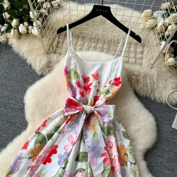 ZT1522 French Senior Sense Holiday Halter Dress Women  Temperament Printed Halter Dress Summer Sweet Fresh Elegant Midi Dress - Image 2