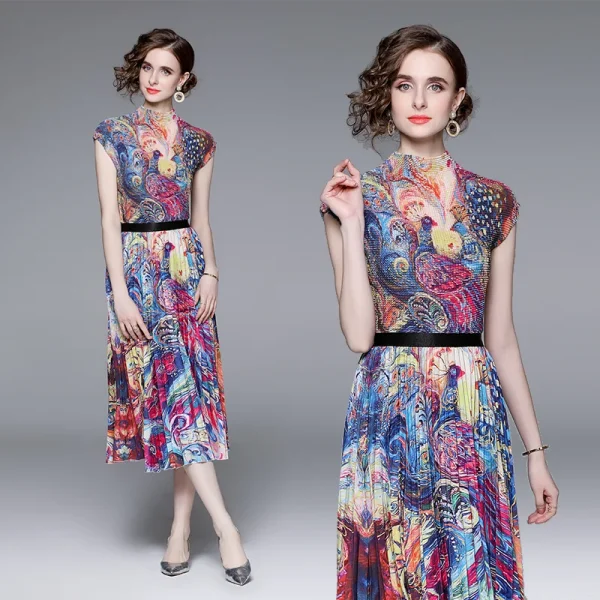 Catwalk Dress Suit Women'S Elastic Corn Halo Dyed Printed Knitted Top+3.2 Meters Oversized Hemline Skirt Two-Piece Set - Image 5