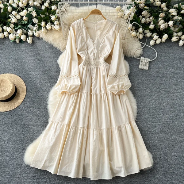 ZT1463 French High-grade Lace Splicing V-neckWoman Clothes Fashion Elegant Woman Clothes Printed Dress Midi Dresses - Image 2