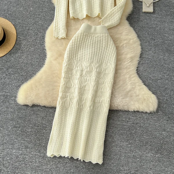 LW0124 Knit Set Skirt Women'S Slouchy High-Level Sense With Short Twist Sweater High-Waisted Slim-Fit Skirt Two-Piece Female - Image 5