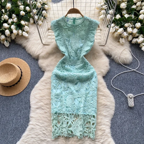 ZT1553 Luxury Senior Sense Sleeveless Dress Female Summer Hollow Out Hook Flower Design Slimming Temperament Sexy Mini Dress - Image 2