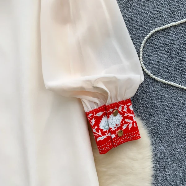 ZT1484 Vintage Palace Style Printed Dress Womens Dresses Summer Lantern Sleeve Polo Collar Loose Design Temperament Mini Dress - Image 3