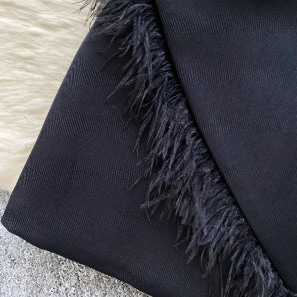 LW0611 Casual Temperament Loose Furry Sleeve Suit Jacket Top High Fanny Pack Hip Skirt Skirt Two Piece Set for Ladies - Image 6