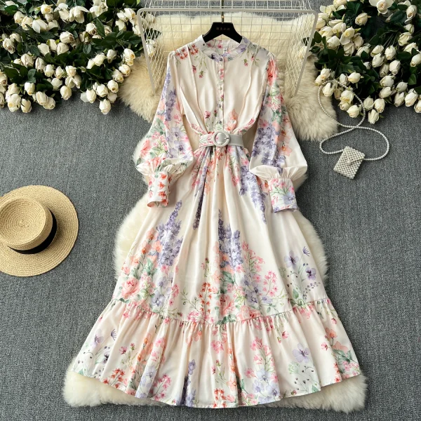 ZT1525 High-end Exquisite Dress Female Socialite Fashion Retro Elegant Lantern Long Sleeve Floral Print French Fresh Dress