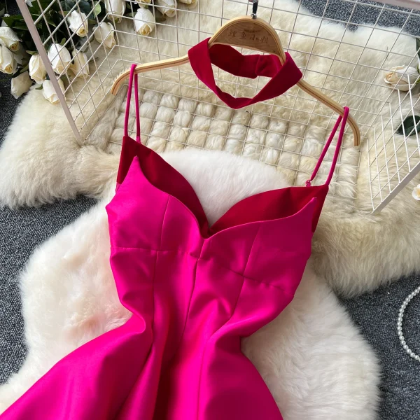 ZT1472 French Womens Dresses Luxury Socialite V-neck  Halter A-line Pompon Dress Senior Sense Maxi Dress Evening Gown - Image 6