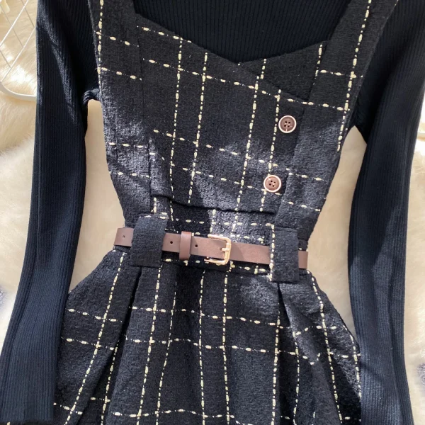 LW0138 French Vintage High Sense Button Decorated Waist Woolen Halter Dress Women'S Bottom Knitwear Women'S Two-Piece Suit - Image 6