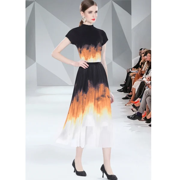 LE1328 Original Design in Stock Summer Fashion Best-Selling Boutique Women'S Sets Print  Miyake Pleated Skirt Two Piece Sets - Image 6