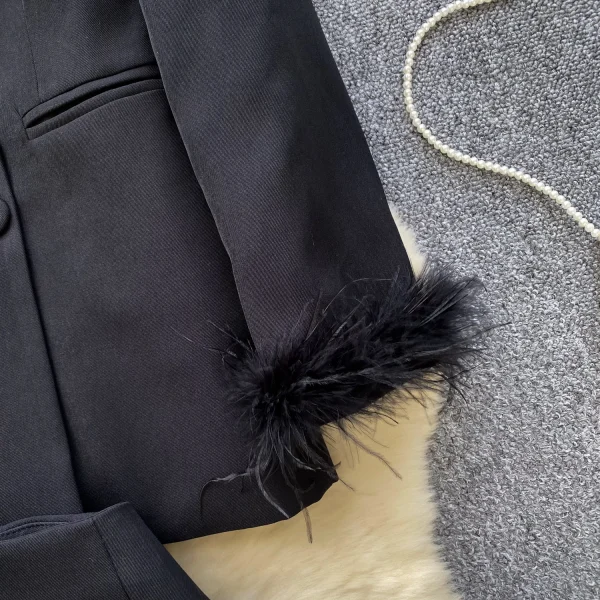 LW0611 Casual Temperament Loose Furry Sleeve Suit Jacket Top High Fanny Pack Hip Skirt Skirt Two Piece Set for Ladies - Image 4