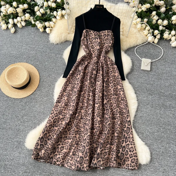 LW0118 Elegant Vintage Jacquard Embroidery Halter Dress for Women With Bottom Knit French Two-Piece for Women - Image 3