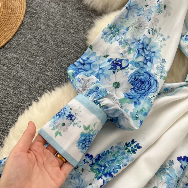 ZT1491 European Retro Vintage Stand Collar Single Breasted Long Sleeve Woman Clothes High-end Printed Elegant Dress - Image 4