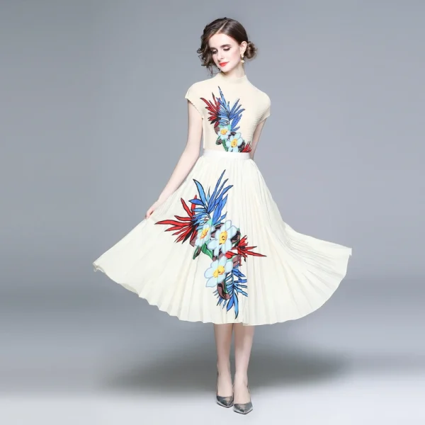 LE1293 in Stock Floral Print Miyake Suit Loose Large-Size Two Piece Sets Casual Pleated Top Boutique Women'S Wear - Image 2