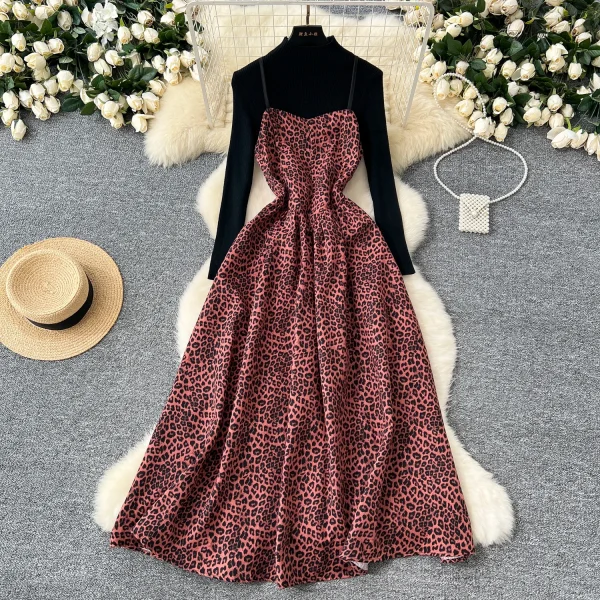 LW0118 Elegant Vintage Jacquard Embroidery Halter Dress for Women With Bottom Knit French Two-Piece for Women - Image 4